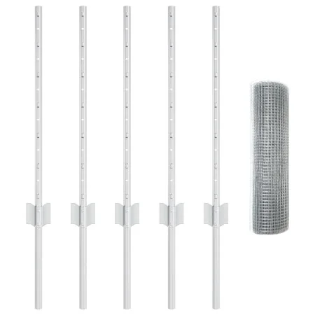 Cerca de Alambre Soldado con 5 postes U Plata 0.6x10 m Acero | Foro24.es | Tu tienda online para hogar, jardín y más Foro24.es