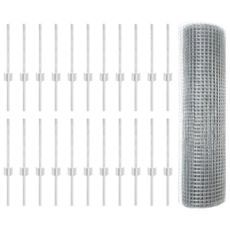 Cerca de Alambre Soldado con 22 Postes en U Plata 0.4x50 m Acero | Foro24.es | Tu tienda online para hogar, jardín y más Foro24.es