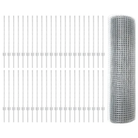 Valla de Alambre Soldado con 44 U Postes Plateados 0.8x100 m Acero | Foro24.es | Tu tienda online para hogar, jardín y más Foro24.es