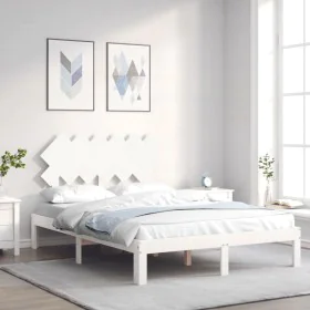 White solid wood bed frame with headboard 120x200 cm by vidaXL, Beds and slatted bases - Ref: Foro24-3193722, Price: 133,87 €...