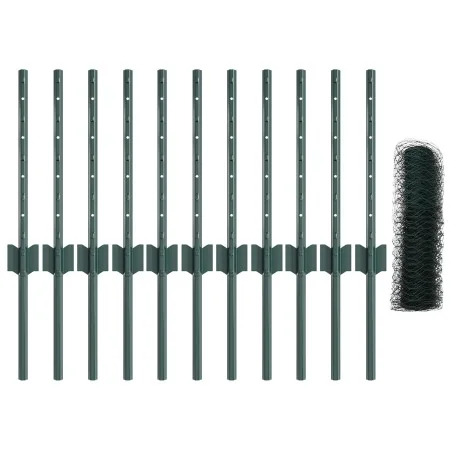 Postes de Cerca 11 pcs U-Channel Verde 40 cm Acero, Cerca Hexagonal Verde 0.4x25 m Acero | Foro24.es | Tu tienda online para hogar, jardín y más Foro24.es