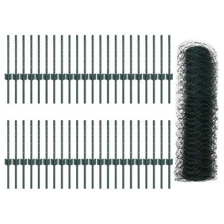 Postes de Cerca 11 pcs U-Channel Verde 40 cm Acero, Cerca Hexagonal Verde 0.4x100 m Acero by , fence posts - Ref: Foro24-3336...