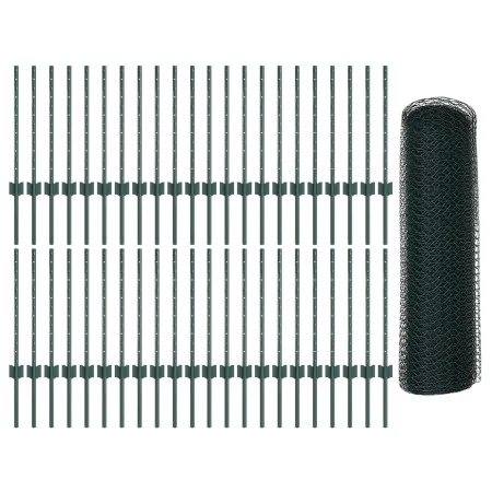 Postes de Cerca 11 pcs U-Channel Verde 60 cm Acero, Cerca Hexagonal Verde 0.5x100 m Acero | Foro24.es | Tu tienda online para hogar, jardín y más Foro24.es