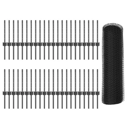 Postes de Cerca 11 pcs U-Channel Gris 40 cm Acero, Cerca Hexagonal Gris 0.4x100 m Acero | Foro24.es | Tu tienda online para hogar, jardín y más Foro24.es