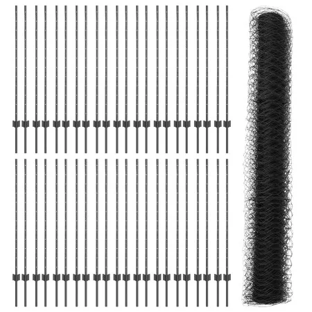 Poste de Valla 22 pcs U-Channel Gris 120 cm Acero, Valla Hexagonal Gris 1,2x100 m Acero | Foro24.es | Tu tienda online para hogar, jardín y más Foro24.es