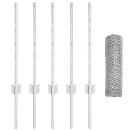 Postes para Cerca 5 pcs U-Channel 60 cm de Acero Galvanizado, Cerca Hexagonal 0.5x10 m de Acero Galvanizado | Foro24.es | Tu tienda online para hogar, jardín y más Foro24.es