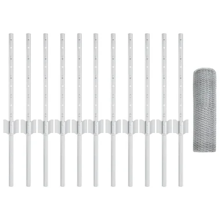 Postes de Valla 11 pcs Canales en U 40 cm Acero Galvanizado, Cerca Hexagonal 0.4x25 m Acero Galvanizado | Foro24.es | Tu tienda online para hogar, jardín y más Foro24.es