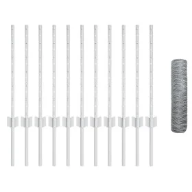 Valla hexagonal con 11 postes en U Plata 0.5x25 m Acero by , fence posts - Ref: Foro24-3336988, Price: 50,15 €, Discount: -5%%