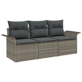 Juego de Sofá de Jardín de 3 Piezas con Cojines Gris Ratán Poliéster by , Outdoor sofas - Ref: Foro24-3345219, Price: 217,36 ...