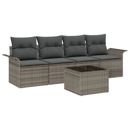 Conjunto de Sofá de Jardín de 5 Piezas con Cojines Gris Poliratán | Foro24.es | Tu tienda online para hogar, jardín y más Foro24.es