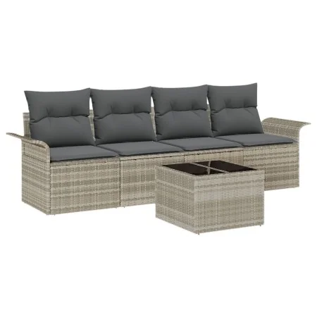 Set de Sofá de Jardín de 5 Piezas con Cojines Gris Claro de Poliratán | Foro24.es | Tu tienda online para hogar, jardín y más Foro24.es
