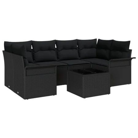 Conjunto de Sofás de Jardín de 7 piezas con Cojines Negro Poliratán | Foro24.es | Tu tienda online para hogar, jardín y más Foro24.es