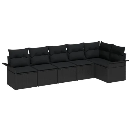 Conjunto de sofá de jardín 6 piezas con cojines negro poliratán | Foro24.es | Tu tienda online para hogar, jardín y más Foro24.es