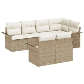 Conjunto de 7 Piezas de Sofás de Jardín con Cojines Beige Ratán Sintético de , Sofás de exterior - Ref: Foro24-3345401, Preci...