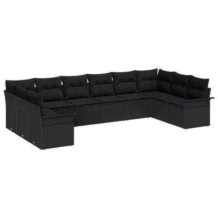 Conjunto de Sofá de Jardín de 10 Piezas con Cojines Negro Poliratán | Foro24.es | Tu tienda online para hogar, jardín y más Foro24.es