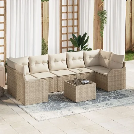 Conjunto de Sofá de Jardín de 8 Piezas con Cojines Beige de Poliratán, Sofá de Jardín de 2 Plazas con Cojines Beige de Poliratán | Foro24.es | Tu tienda online para hogar, jardín y más Foro24.es