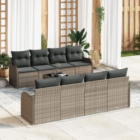 Juego de Sofá de Jardín de 9 Piezas con Cojines Gris Poliratán, Sofá de Jardín de 2 Plazas con Cojines Gris Poliratán | Foro24.es | Tu tienda online para hogar, jardín y más Foro24.es