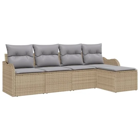Juego de Sofá de Jardín de 5 Piezas con Cojines de Ratán Poli Beige, Sofá de Jardín de 2 Plazas con Cojines de Ratán Poli Beige | Foro24.es | Tu tienda online para hogar, jardín y más Foro24.es