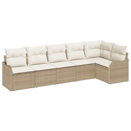 Sofá de Jardín de 6 Piezas con Cojines Ratán Beige, Sofá de Jardín de 2 Plazas con Cojines Ratán Beige by , Outdoor sofas - R...