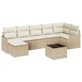 Conjunto de Sofás de Jardín de 8 Piezas con Cojines Poliratán Marrón, Sofá de Jardín de 2 Plazas con Cojines Poliratán Beige ...