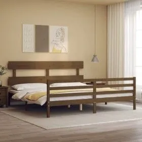 Honey brown solid wood bed frame and headboard 200x200 cm by vidaXL, Beds and slatted bases - Ref: Foro24-3195114, Price: 168...