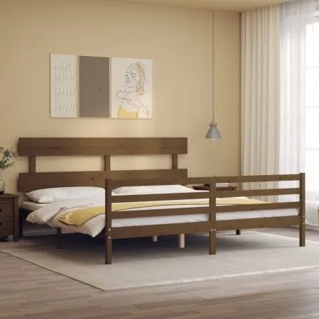 Honey brown solid wood bed frame and headboard 200x200 cm by vidaXL, Beds and slatted bases - Ref: Foro24-3195114, Price: 168...