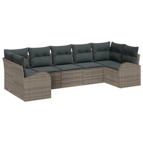 Conjunto de sofá de jardín de 7 piezas con cojines en gris de polirratán de , Sofás de exterior - Ref: Foro24-3346189, Precio...