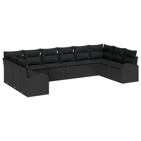 Conjunto de sofá de jardín de 10 piezas con cojines negro poli ratán. | Foro24.es | Tu tienda online para hogar, jardín y más Foro24.es