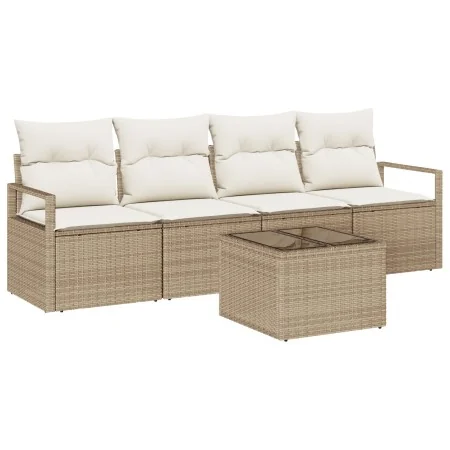 Juego de Sofá de Jardín de 5 Piezas con Cojines Beige Poliratán, Sofá de Jardín de 2 Plazas con Cojines Beige Poliratán | Foro24.es | Tu tienda online para hogar, jardín y más Foro24.es