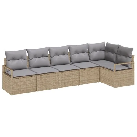 Juego de Sofá de Jardín de 6 Piezas con Cojines Beige Poliratán, Sofá de Jardín de 2 Plazas con Cojines Beige Poliratán | Foro24.es | Tu tienda online para hogar, jardín y más Foro24.es