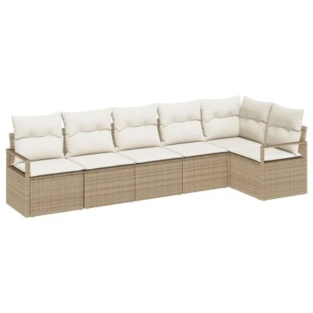 Juego de sofá de jardín de 6 piezas con cojines Beige Poliratán, Sofá de jardín de 2 plazas con cojines Beige Poliratán | Foro24.es | Tu tienda online para hogar, jardín y más Foro24.es