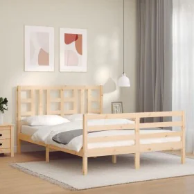 Bed frame with solid wood headboard 160x200 cm by vidaXL, Beds and slatted bases - Ref: Foro24-3193931, Price: 135,05 €, Disc...