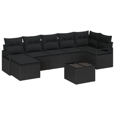 Juego de Sofá de Jardín de 8 Piezas con Almohadas Beige Poliratán, Sofá de Jardín de 2 Plazas con Almohadas Negro Poliratán | Foro24.es | Tu tienda online para hogar, jardín y más Foro24.es