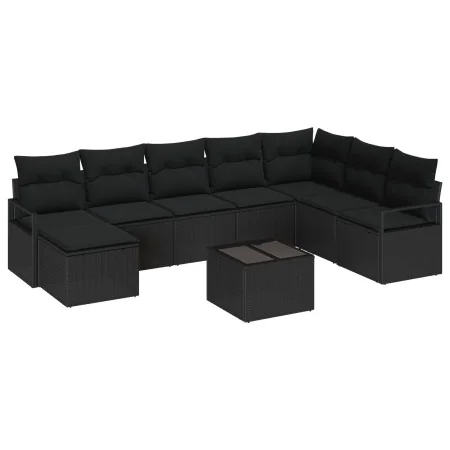 Conjunto de Sofá de Jardín de 9 Piezas con Cojines Beige Poly Rattan, Sofá de Jardín de 2 Plazas con Cojines Negro Poly Rattan | Foro24.es | Tu tienda online para hogar, jardín y más Foro24.es