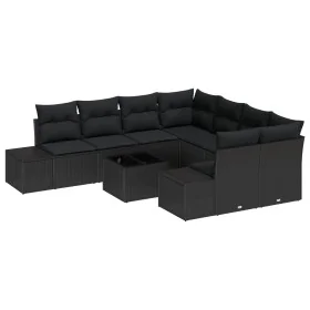 Conjunto de Sofás de Jardín de 9 Piezas con Cojines de Poliratán Negro by , Outdoor sofas - Ref: Foro24-3347003, Price: 608,6...