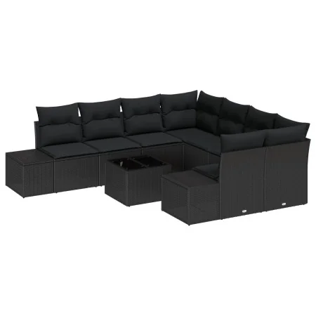 Conjunto de Sofás de Jardín de 9 Piezas con Cojines de Poliratán Negro by , Outdoor sofas - Ref: Foro24-3347003, Price: 608,6...