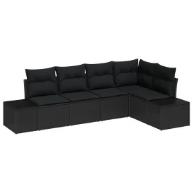 Juego de sofá de 5 piezas con cojines de poliratán negro by , Outdoor sofas - Ref: Foro24-3347063, Price: 366,32 €, Discount:...