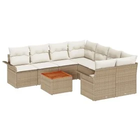 Conjunto de Sofás de Jardín de 9 Piezas con Cojines Beige Ratán Poli Acacia von , Outdoor-Sofas - Ref: Foro24-3347309, Preis:...