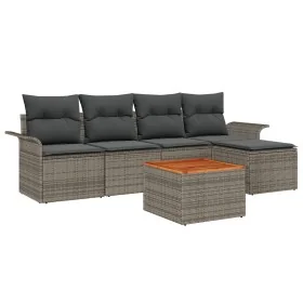 Conjunto de Sofá de Jardín de 6 Piezas con Cojines Gris Ratán Acacia by , Outdoor sofas - Ref: Foro24-3347314, Price: 349,38 ...