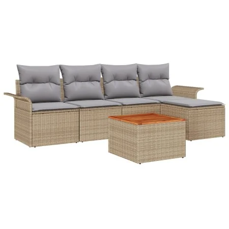 Conjunto de sofá de jardín de 6 piezas con cojines color beige de ratán y acacia | Foro24.es | Tu tienda online para hogar, jardín y más Foro24.es