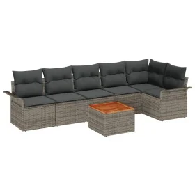 Set de sofá de jardín de 7 piezas con cojines gris Poliratán Acacia by , Outdoor sofas - Ref: Foro24-3347335, Price: 440,96 €...