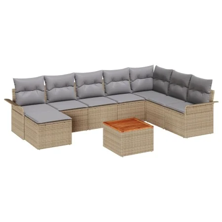 Juego de Sofá de Jardín de 9 Piezas con Cojines Beige Poliratán Acacia | Foro24.es | Tu tienda online para hogar, jardín y más Foro24.es