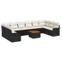 Set de Sofás Jardín de 11 Piezas con Cojines Negros de Rattan Poliéster Acacia | Foro24.es | Tu tienda online para hogar, jardín y más Foro24.es
