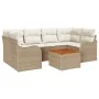 Juego de Sofá de Jardín de 7 Piezas con Cojines Beige Poliratán Acacia, Sofá de Jardín de 2 Plazas con Cojines Beige Poliratá...