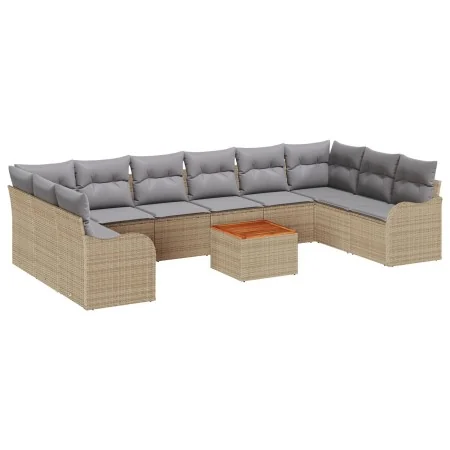 Set de Sofá de Jardín de 10 piezas con Cojines Beige Ratán Poli Acacia, Sofá de Jardín de 2 Plazas con Cojines Beige Ratán Poli | Foro24.es | Tu tienda online para hogar, jardín y más Foro24.es