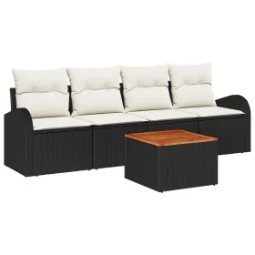 Conjunto de Sofás de Jardín de 5 Piezas con Cojines Ratán Negro Acacia by , Outdoor sofas - Ref: Foro24-3347509, Price: 308,3...