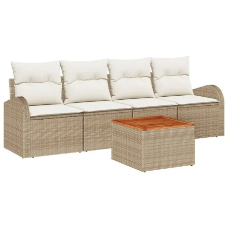 Conjunto de Sofás de Jardín de 5 Piezas con Cojines Beige Ratán Poliéster Acacia | Foro24.es | Tu tienda online para hogar, jardín y más Foro24.es