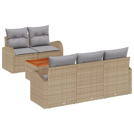 Juego de sofá de jardín de 6 piezas con cojines Beige Polirratán Acacia | Foro24.es | Tu tienda online para hogar, jardín y más Foro24.es