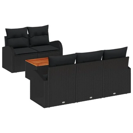 Conjunto de Sofá de Jardín de 6 Piezas con Cojines Negro Poliratán Acacia | Foro24.es | Tu tienda online para hogar, jardín y más Foro24.es