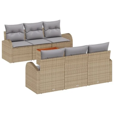 Juego de Sofás de Jardín de 7 Piezas con Cojines Beige Ratán Acacia | Foro24.es | Tu tienda online para hogar, jardín y más Foro24.es